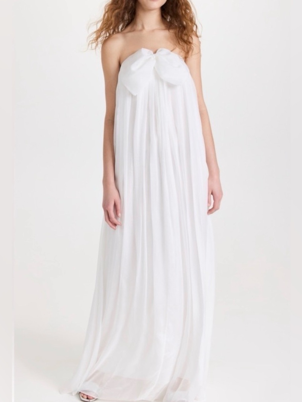 CAROLINE CONSTAS Josephine Bow Strapless Silk Maxi Dress Size Small